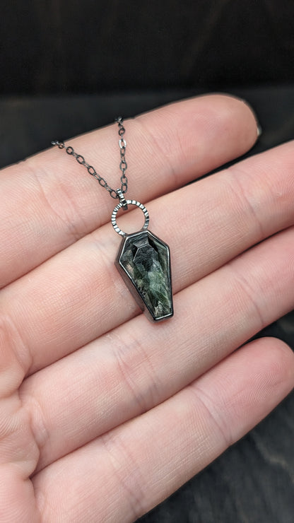Seraphinite Coffin Textured Sterling Silver Necklace