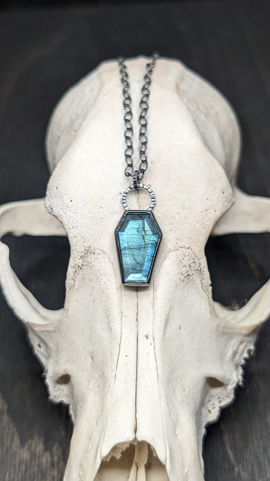 Labradorite Coffin Textured Sterling Silver Necklace