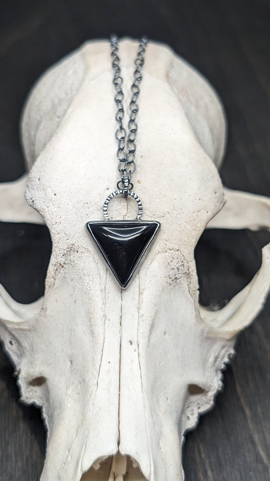 Black Onyx Triangle Textured Sterling Silver Necklace