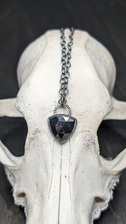 Rose Cut Hematite Textured Sterling Silver Necklace
