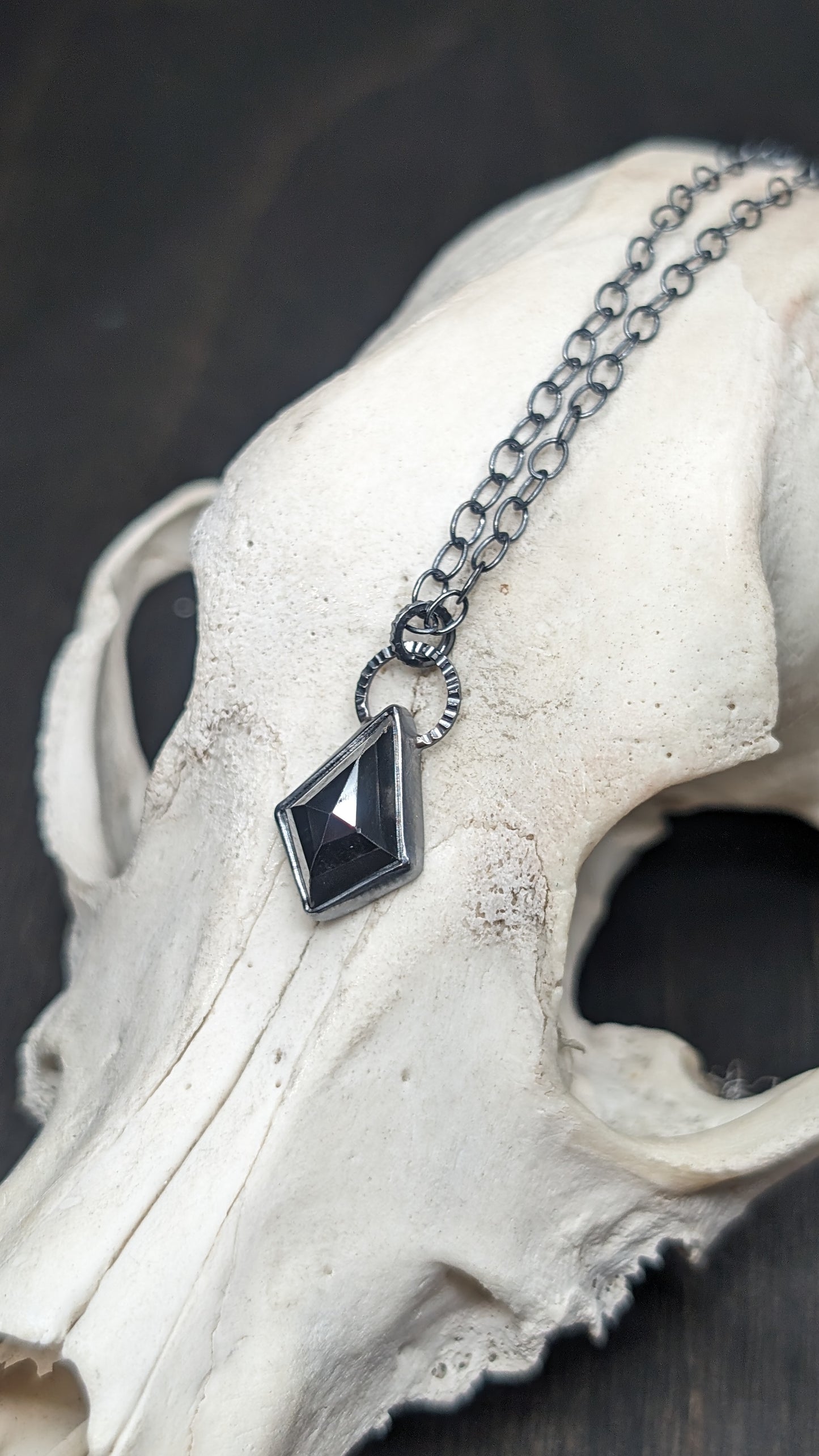 Step Cut Hematite Kite Textured Sterling Silver Necklace