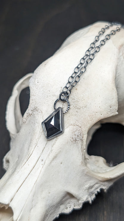 Step Cut Hematite Kite Textured Sterling Silver Necklace
