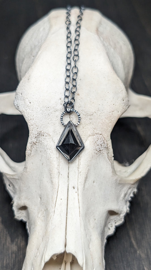 Step Cut Hematite Kite Textured Sterling Silver Necklace