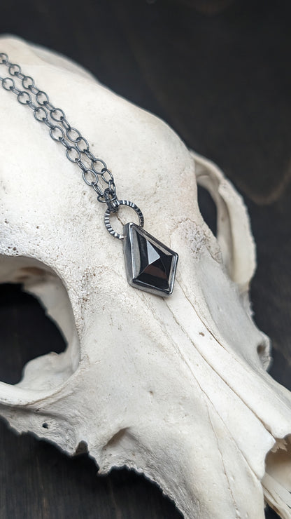 Step Cut Hematite Kite Textured Sterling Silver Necklace