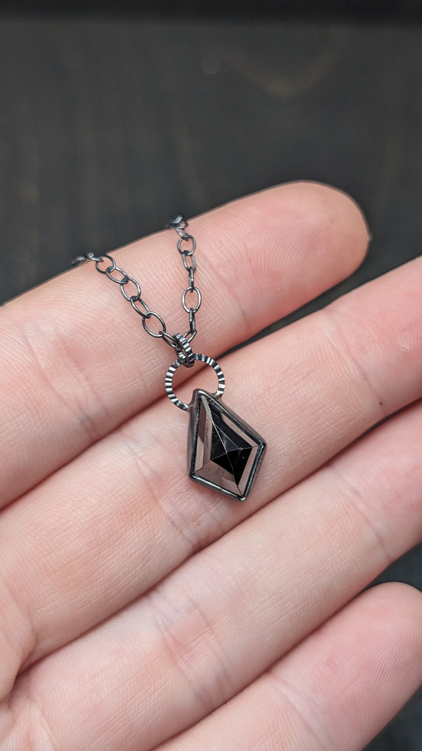 Step Cut Hematite Kite Textured Sterling Silver Necklace