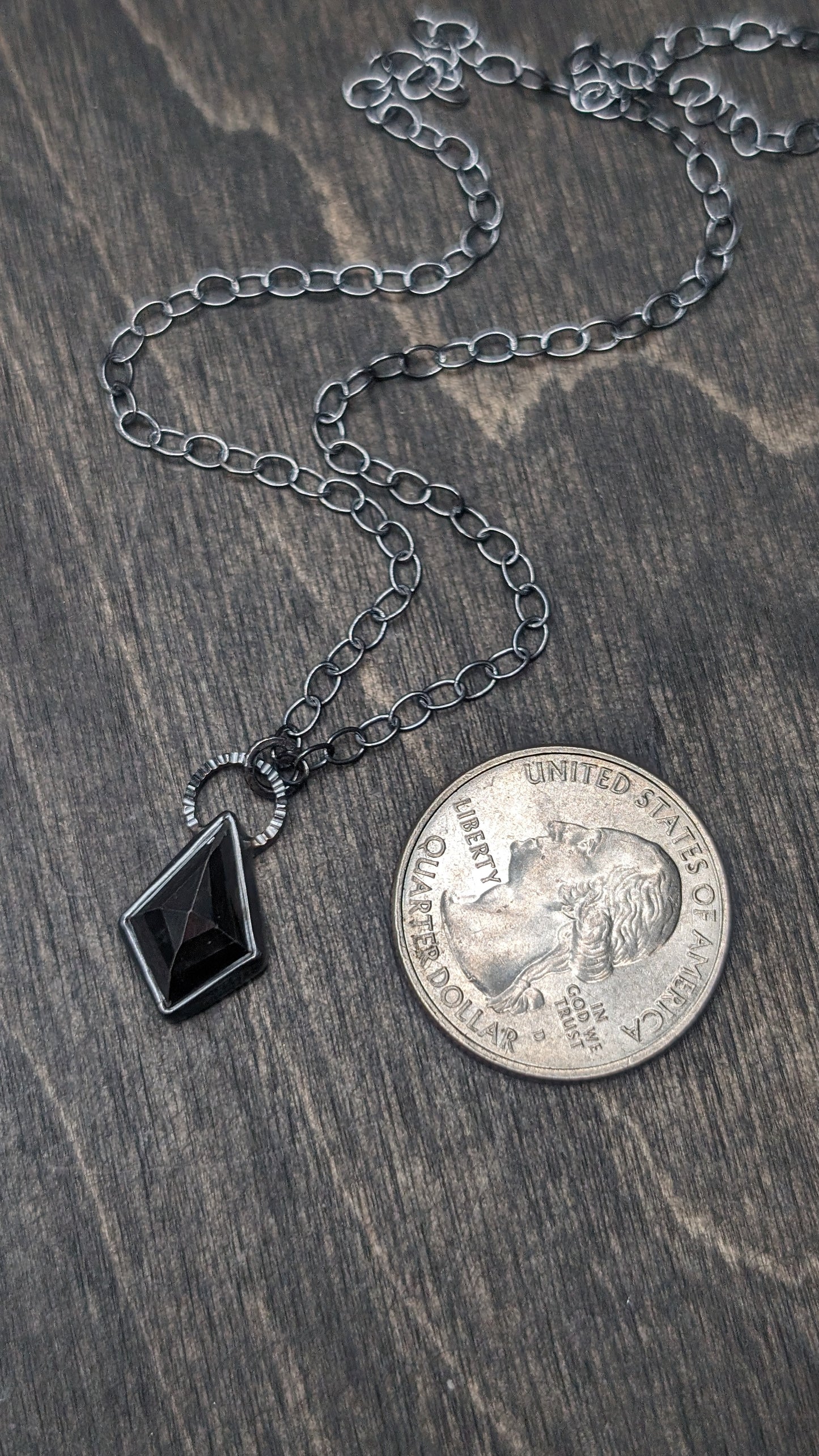Step Cut Hematite Kite Textured Sterling Silver Necklace