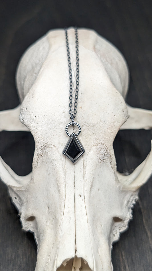 Small Black Spinel Kite Textured Sterling Silver Necklace