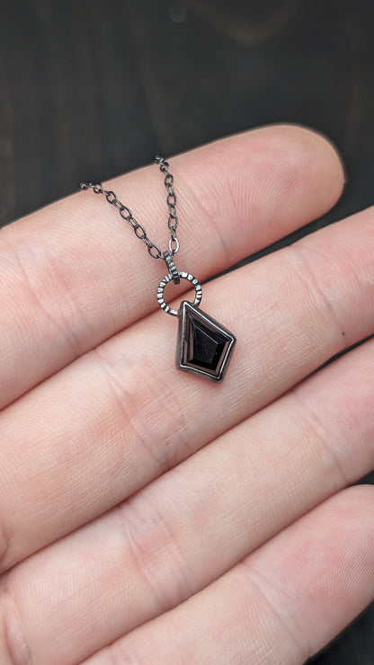 Small Black Spinel Kite Textured Sterling Silver Necklace