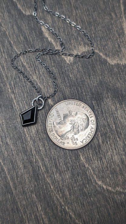 Small Black Spinel Kite Textured Sterling Silver Necklace