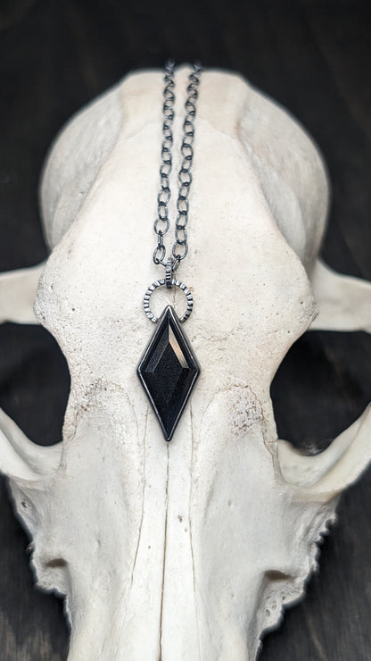 Small Black Spinel Diamond Textured Sterling Silver Necklace