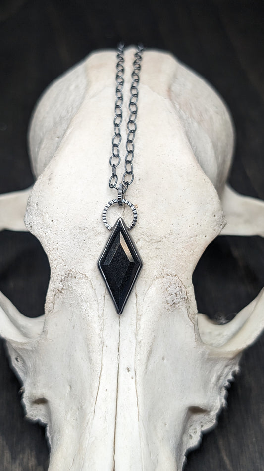 Small Black Spinel Diamond Textured Sterling Silver Necklace