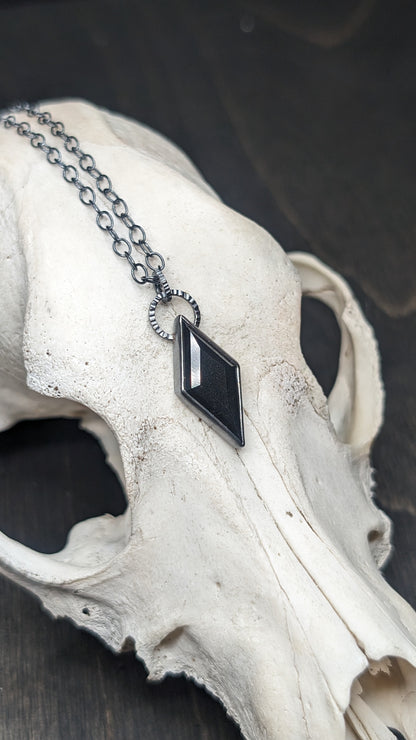 Small Black Spinel Diamond Textured Sterling Silver Necklace