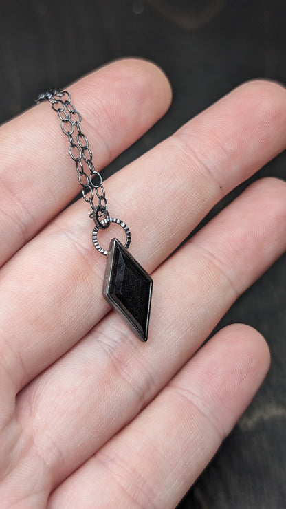 Small Black Spinel Diamond Textured Sterling Silver Necklace