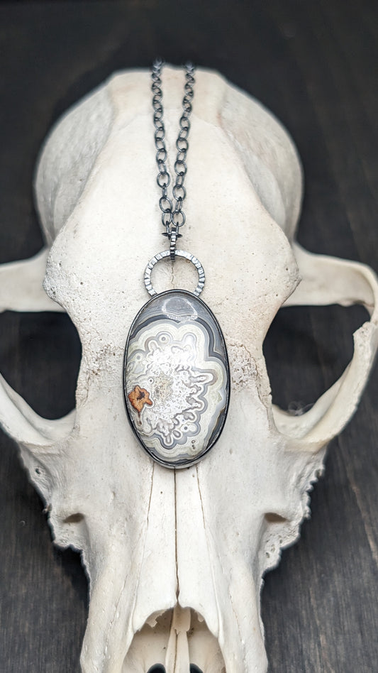 Medium Crazy Lace Agate Textured Sterling Silver Necklace