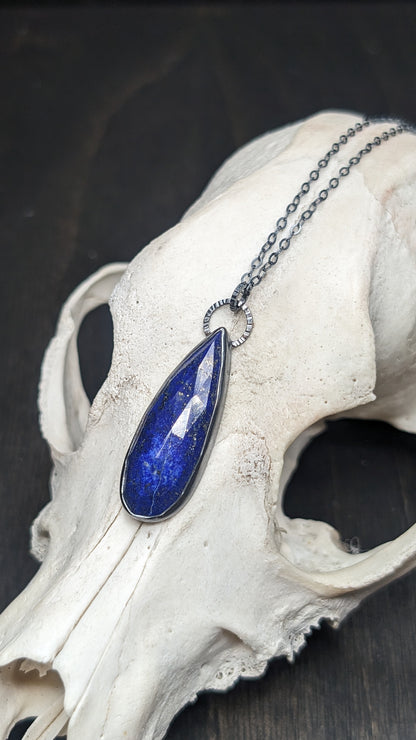 Lapis Lazuli Teardrop Textured Sterling Silver Necklace
