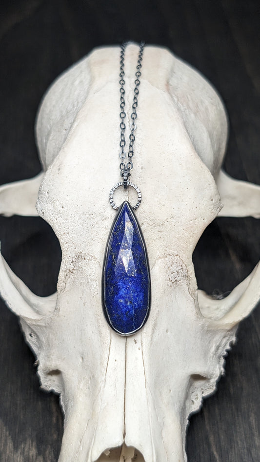Lapis Lazuli Teardrop Textured Sterling Silver Necklace