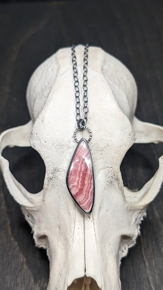 Rhodochrosite Textured Sterling Silver Necklace