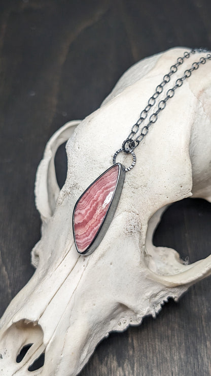 Rhodochrosite Textured Sterling Silver Necklace