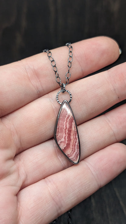 Rhodochrosite Textured Sterling Silver Necklace