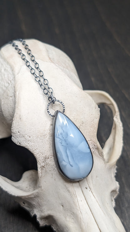 Teardrop Blue Opal Textured Sterling Silver Necklace