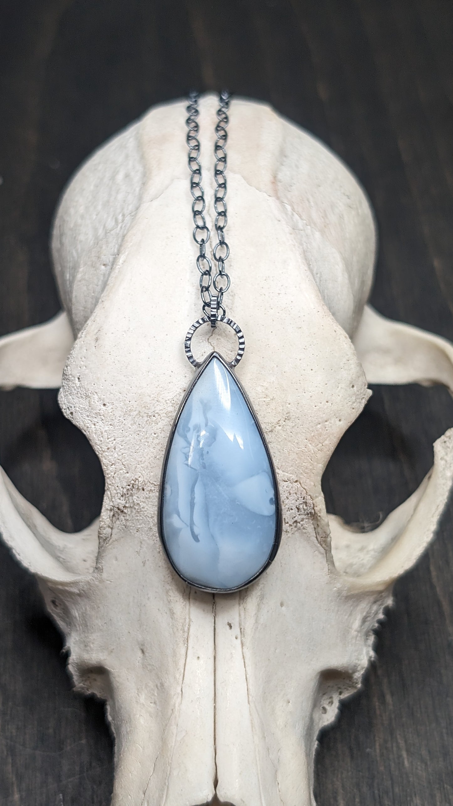 Teardrop Blue Opal Textured Sterling Silver Necklace