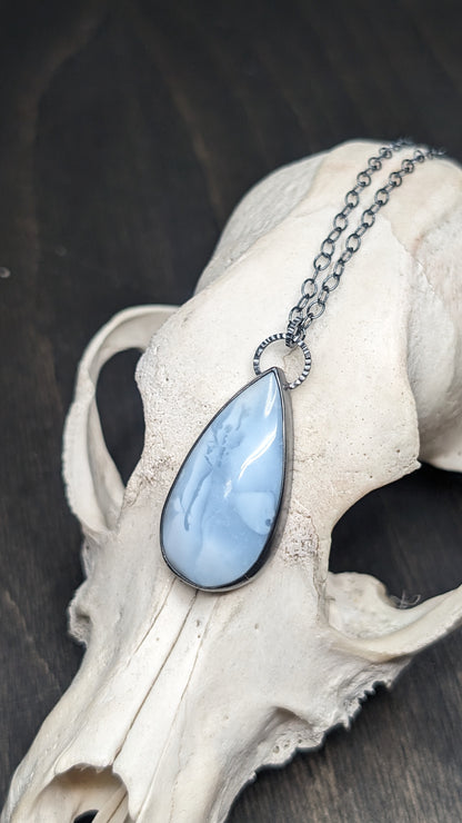 Teardrop Blue Opal Textured Sterling Silver Necklace