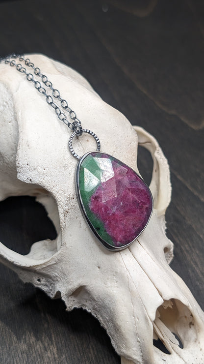 XL Ruby Zoisite Textured Sterling Silver Necklace