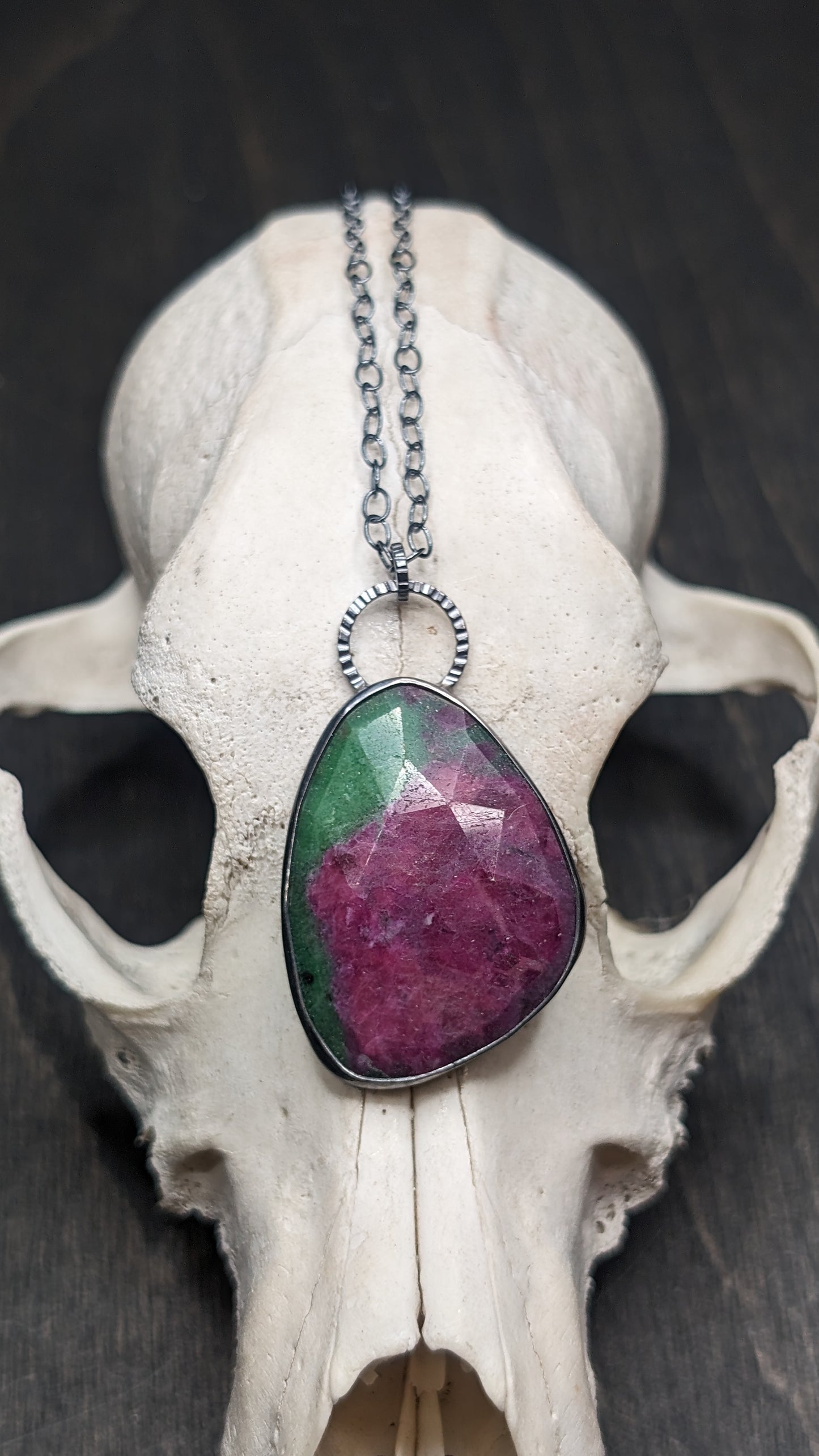 XL Ruby Zoisite Textured Sterling Silver Necklace