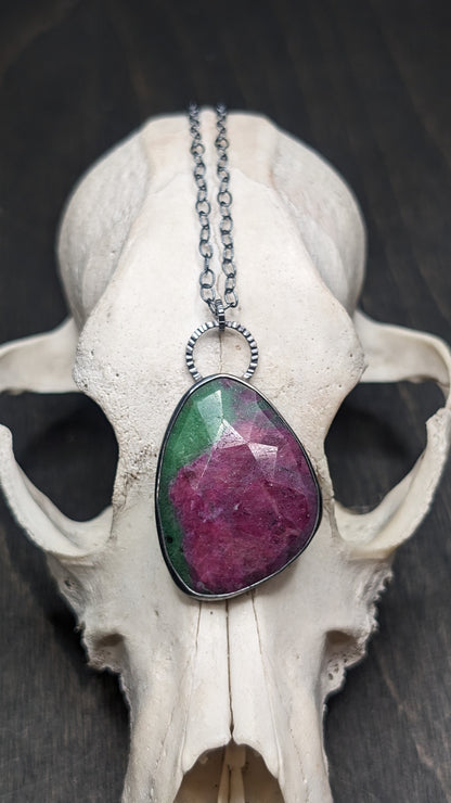 XL Ruby Zoisite Textured Sterling Silver Necklace
