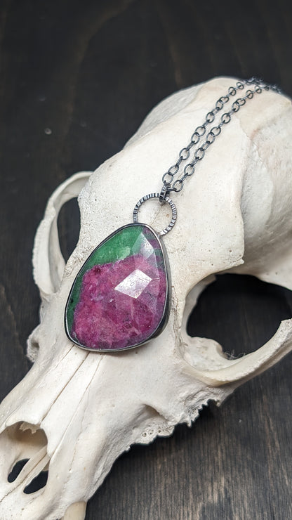XL Ruby Zoisite Textured Sterling Silver Necklace