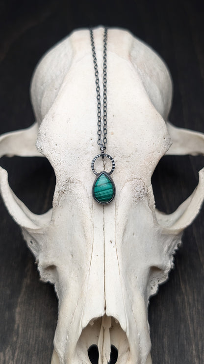 Small Teardrop Malachite Textured Sterling Silver Necklace