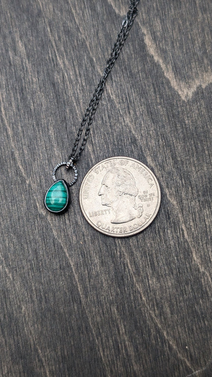 Small Teardrop Malachite Textured Sterling Silver Necklace
