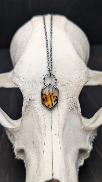 Montana Agate Rose Cut Hexagon Textured Sterling Silver Necklace