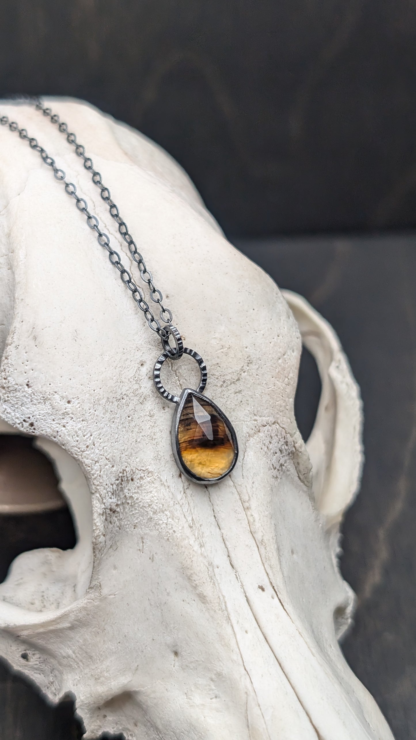 Montana Agate Rose Cut Teardrop Textured Sterling Silver Necklace