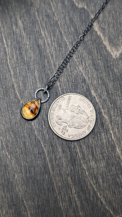 Montana Agate Rose Cut Teardrop Textured Sterling Silver Necklace