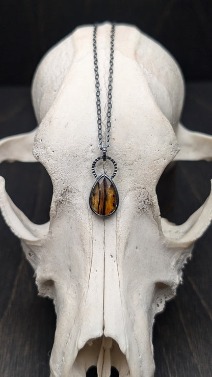 Montana Agate Rose Cut Teardrop Textured Sterling Silver Necklace