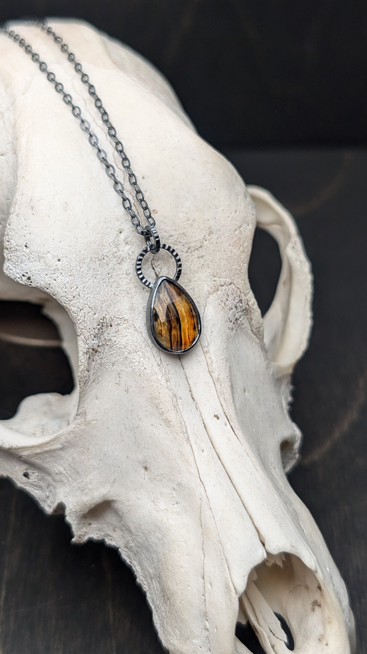 Montana Agate Rose Cut Teardrop Textured Sterling Silver Necklace