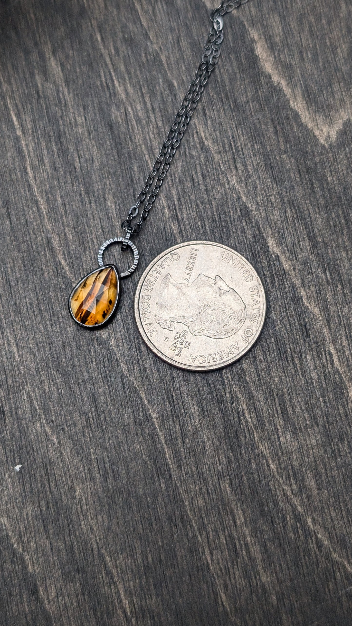 Montana Agate Rose Cut Teardrop Textured Sterling Silver Necklace