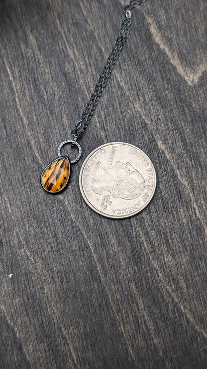 Montana Agate Rose Cut Teardrop Textured Sterling Silver Necklace