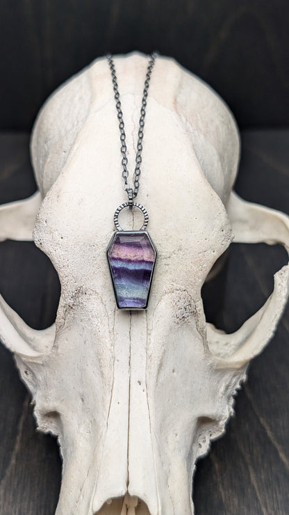 Fluorite Coffin Textured Sterling Silver Necklace