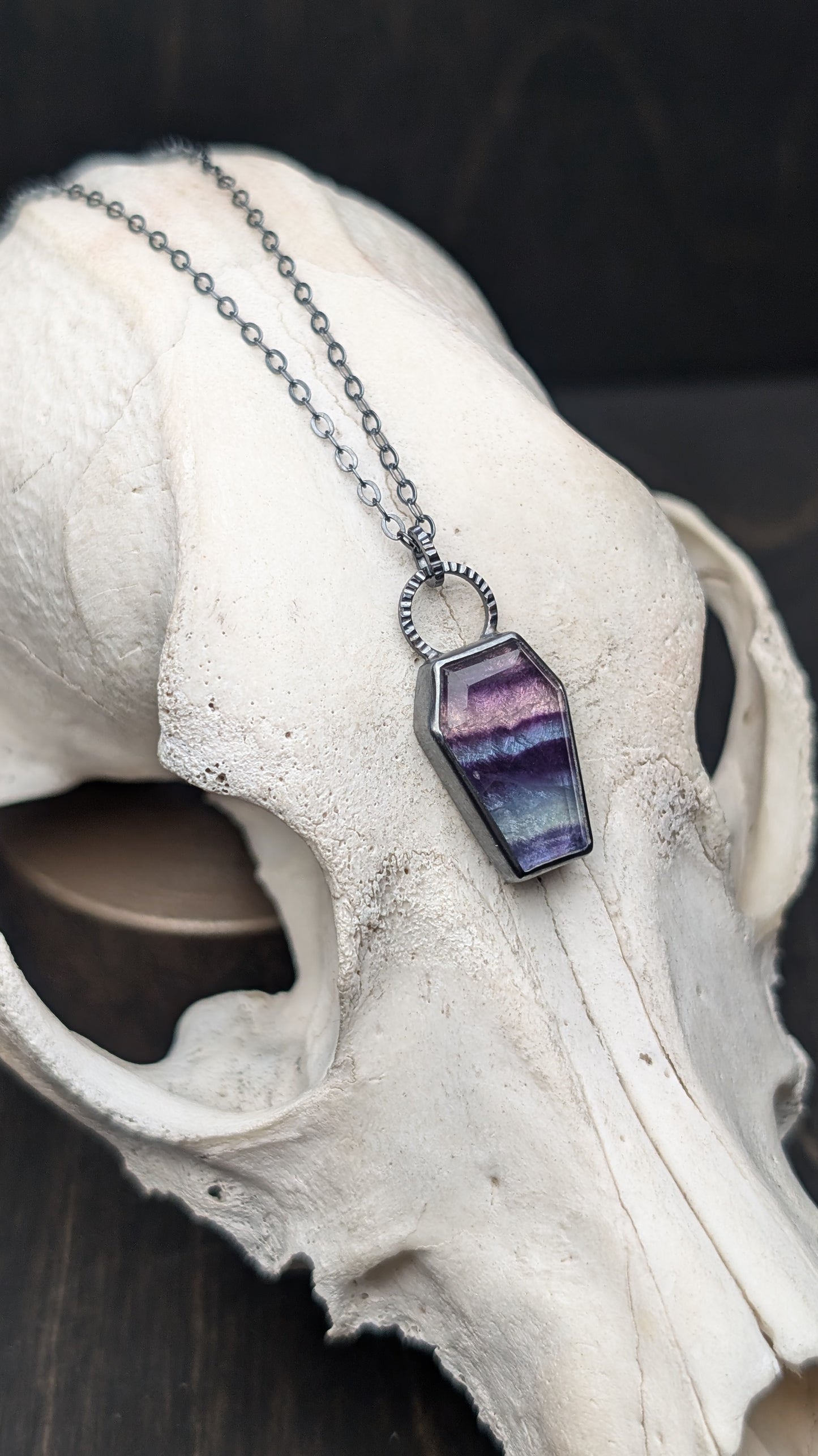 Fluorite Coffin Textured Sterling Silver Necklace