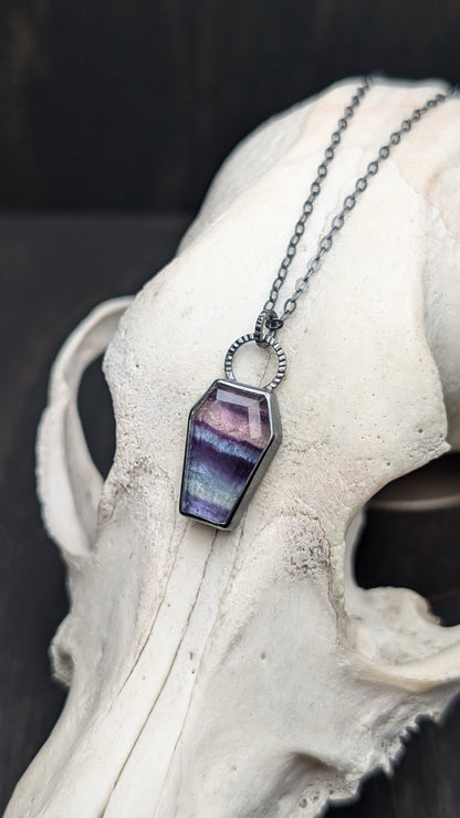 Fluorite Coffin Textured Sterling Silver Necklace