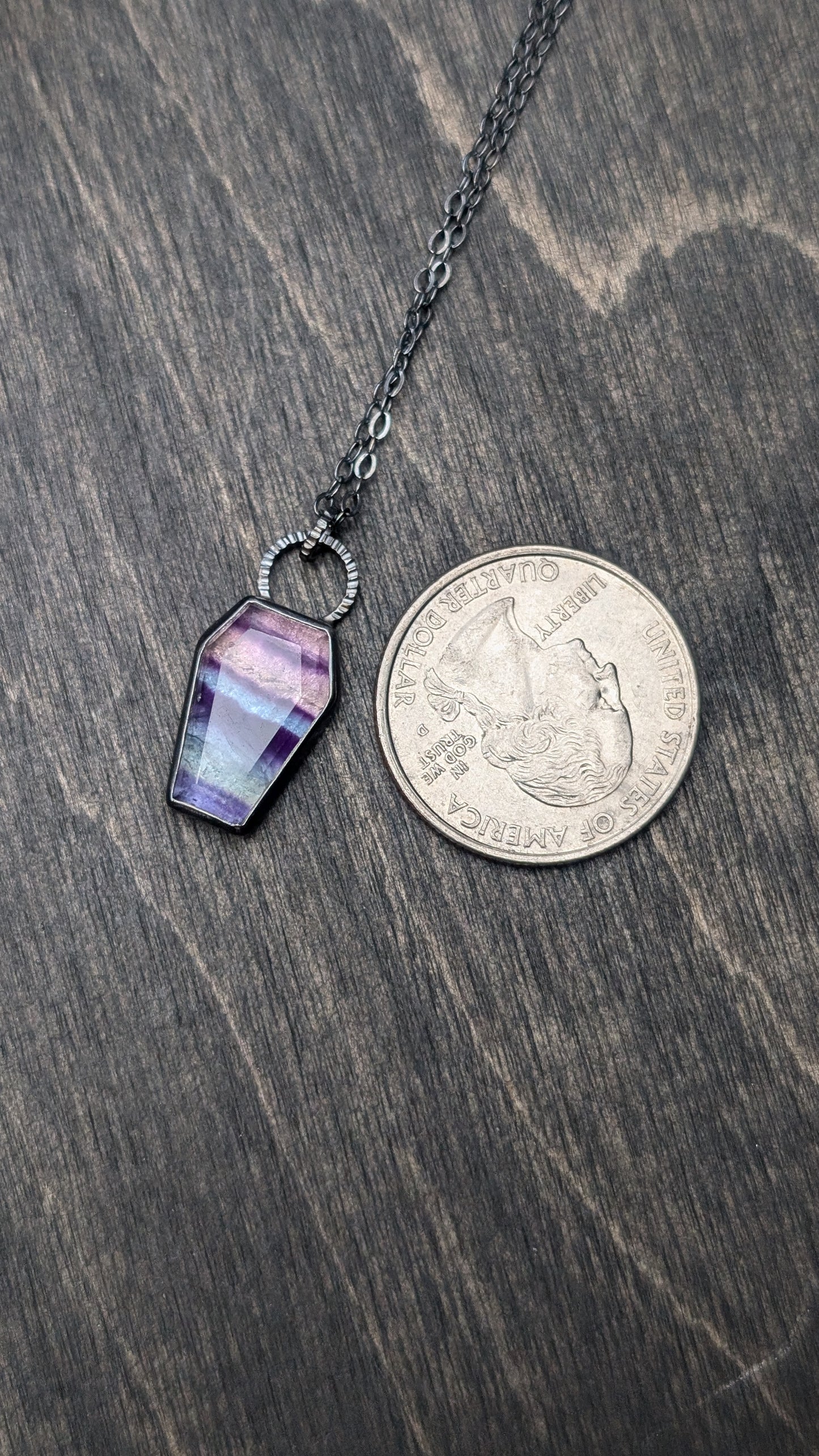 Fluorite Coffin Textured Sterling Silver Necklace