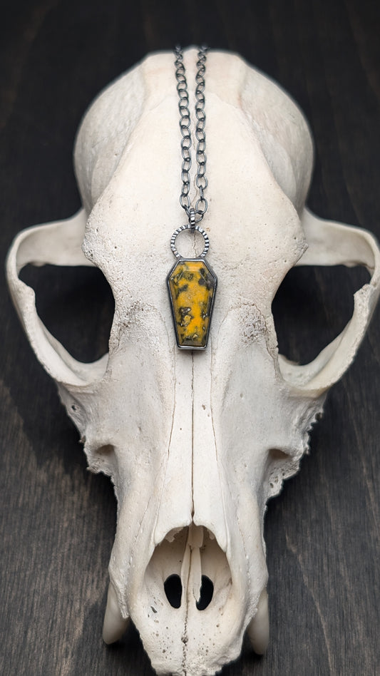 Bumble Bee Jasper Coffin Textured Sterling Silver Necklace