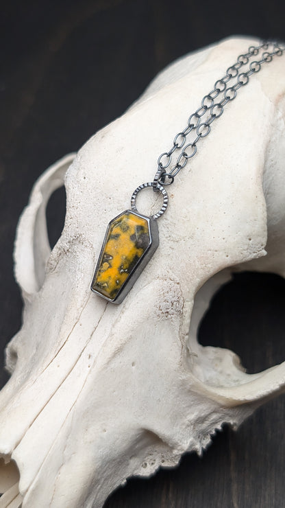 Bumble Bee Jasper Coffin Textured Sterling Silver Necklace