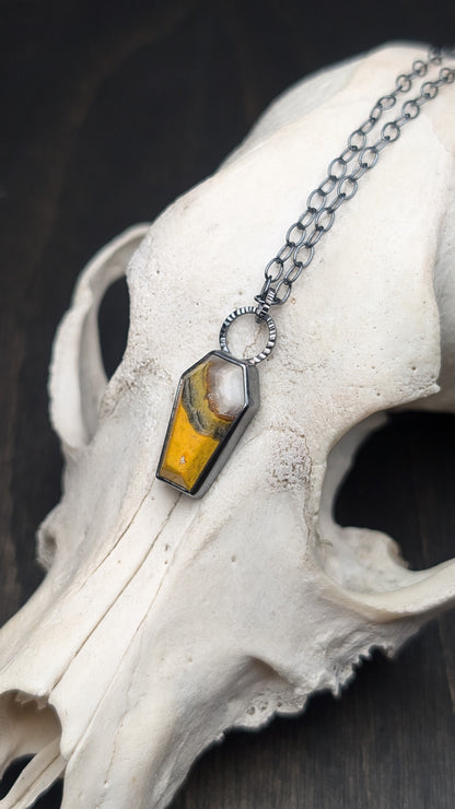 Bumble Bee Jasper Coffin Textured Sterling Silver Necklace