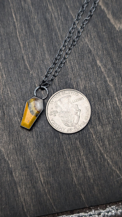 Bumble Bee Jasper Coffin Textured Sterling Silver Necklace