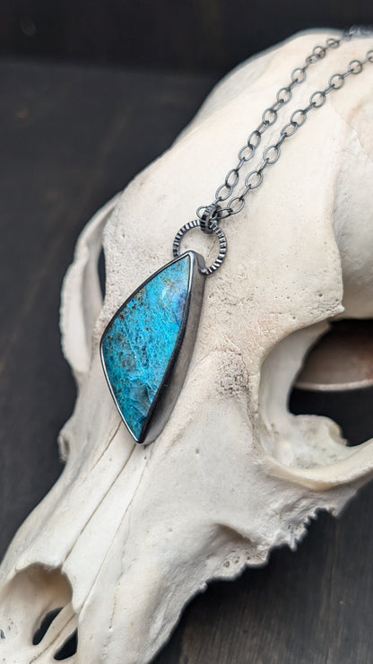 Chrysocolla Textured Sterling Silver Necklace