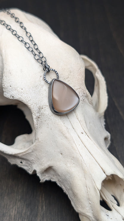 Peach Moonstone Textured Sterling Silver Necklace