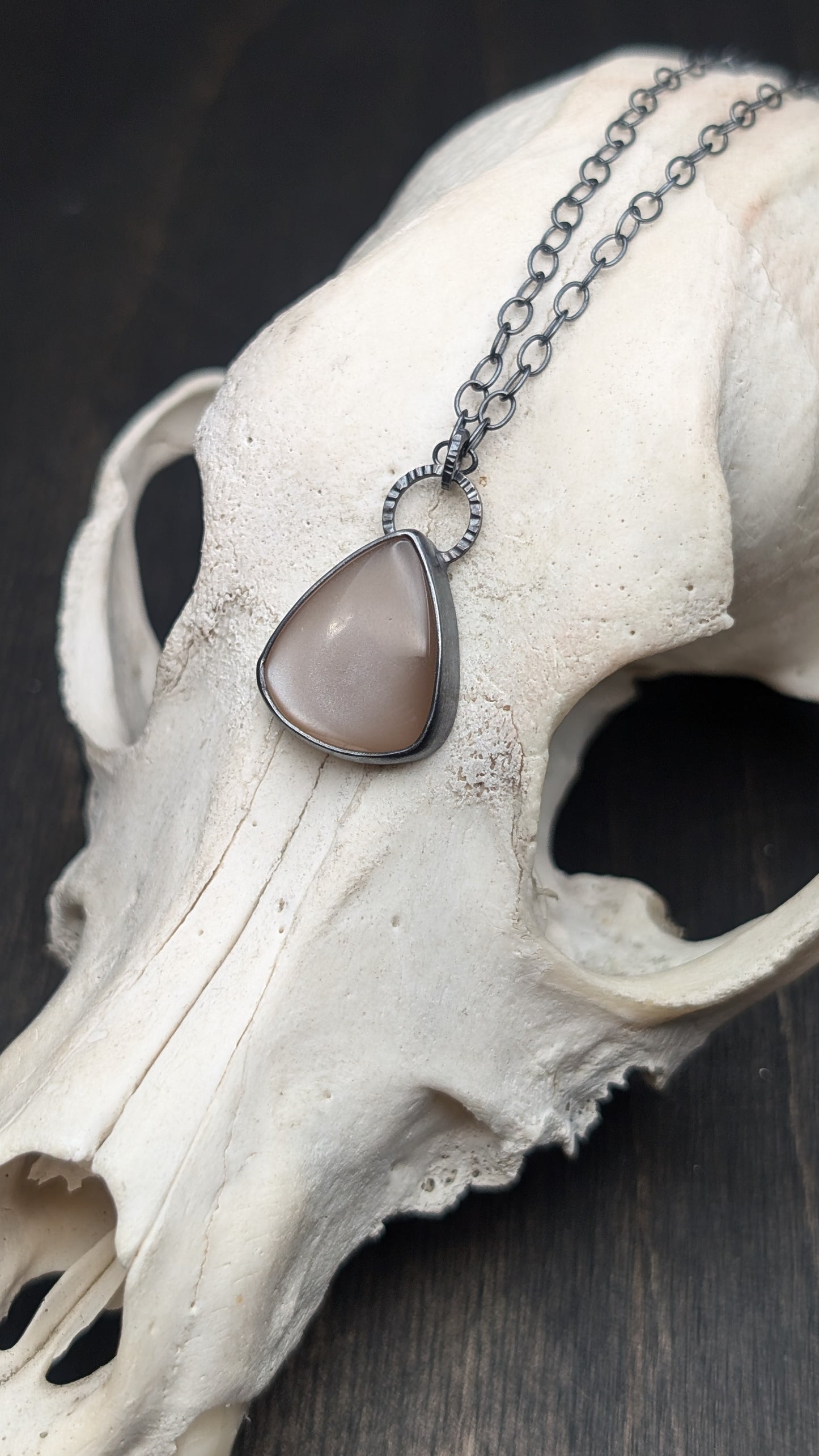 Peach Moonstone Textured Sterling Silver Necklace